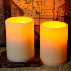 Home Impressions 3X4 Inches Flameless Plastic Pillar Led Candle Light With Timer,Battery Operated,Ivory,pack of 2   